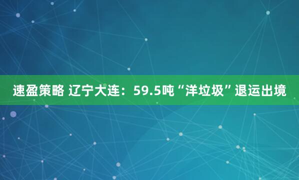 速盈策略 辽宁大连：59.5吨“洋垃圾”退运出境