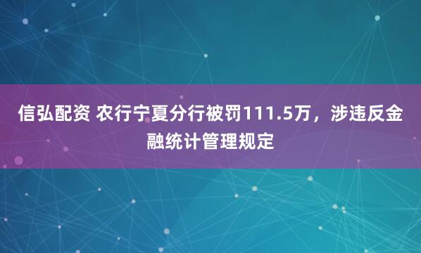 信弘配资 农行宁夏分行被罚111.5万，涉违反金融统计管理规定
